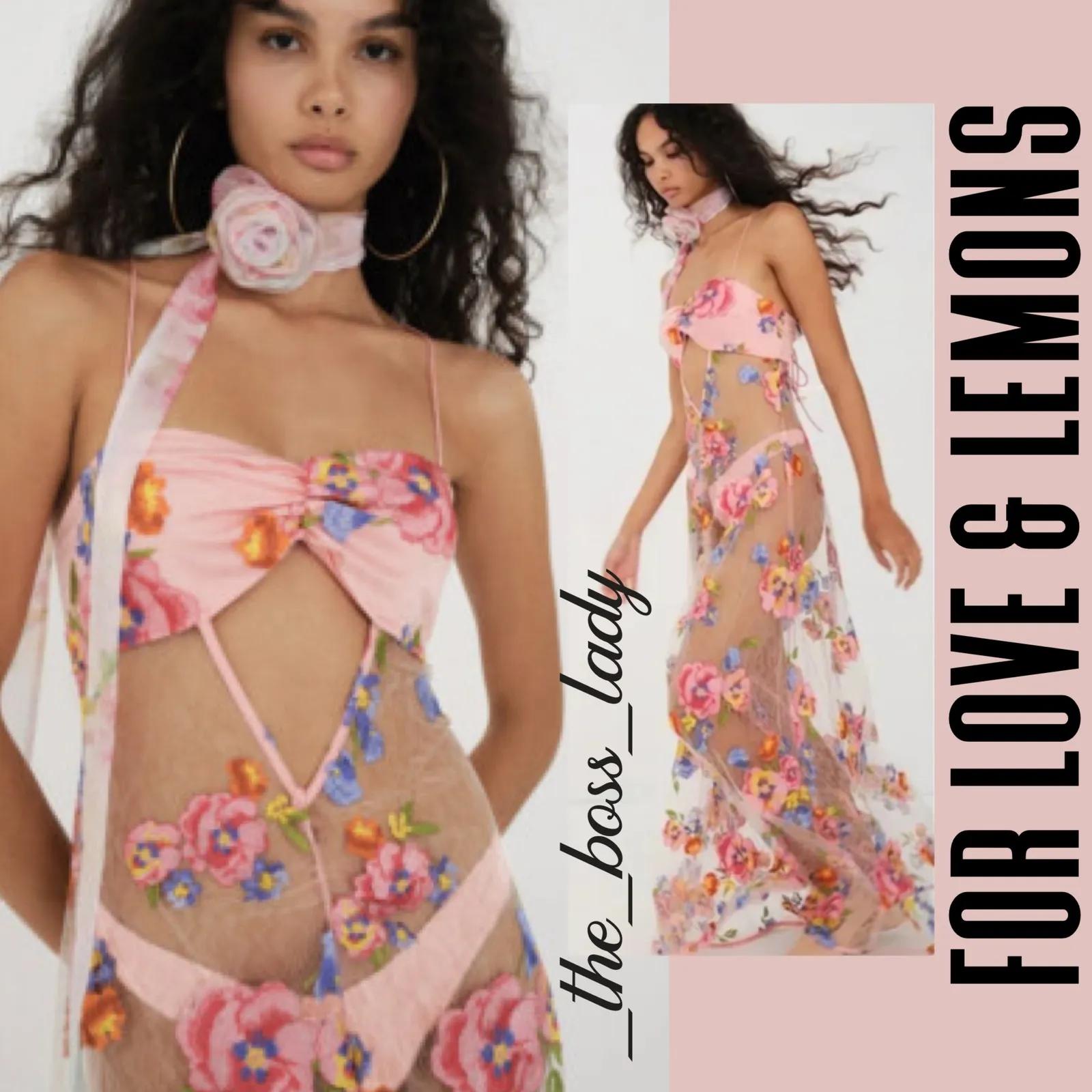 For Love and Lemons maxi dress floral embroidery sheer Medium - Image 10
