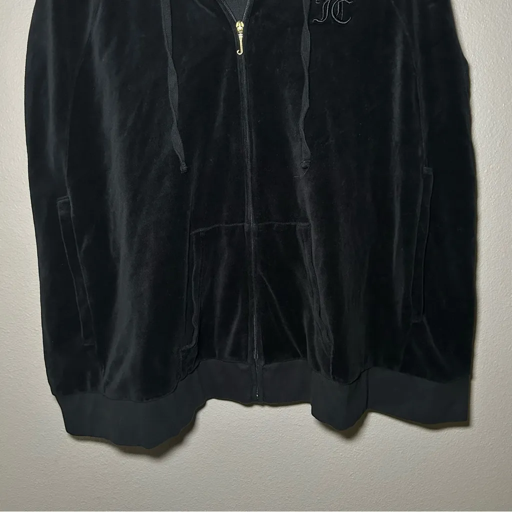 Juicy Couture black velour full zip hooded cape poncho women’s size medium - Image 6