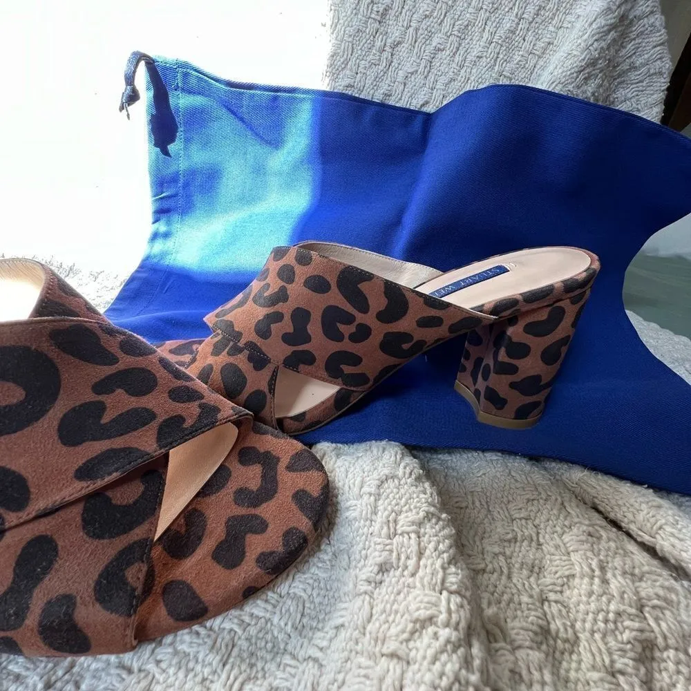 Stuart Weitzman Galene sandals suede leopard block heel size 7M gorpcore - Image 7