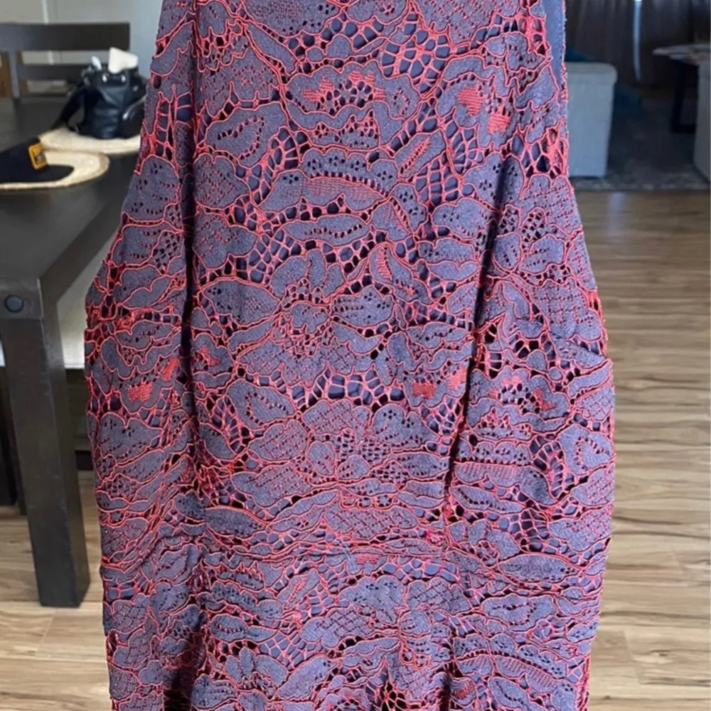 ModCloth A Night Like This Navy Sleeveless Midi Dress With Red Lace Overlay - Image 3