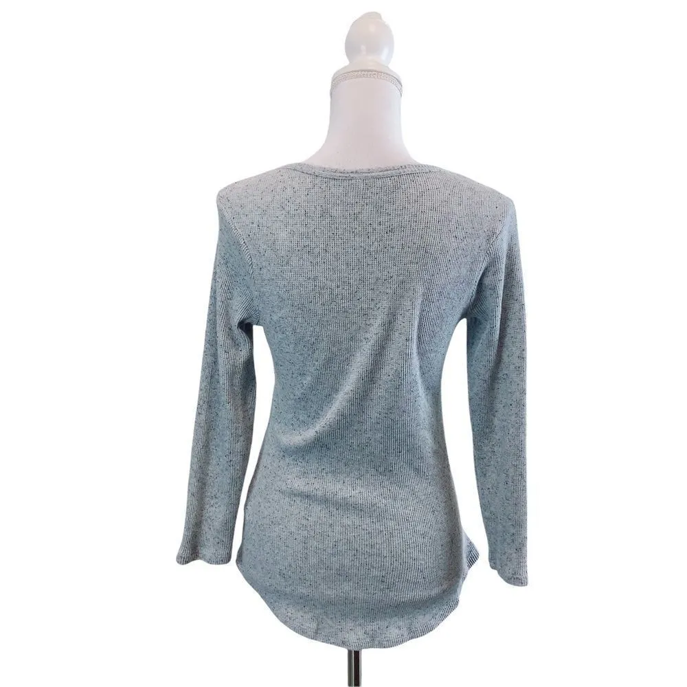 Medium LUCKY BRAND Ribbed Gray Button Up Long Sleeve Top Blouse Pullover Sweater - Image 5