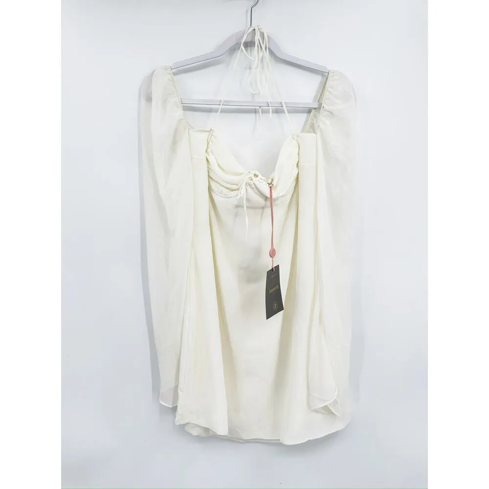 House of Cb Babydoll Ivory Chiffon Halter Mini Dress L+ NEW - Image 2