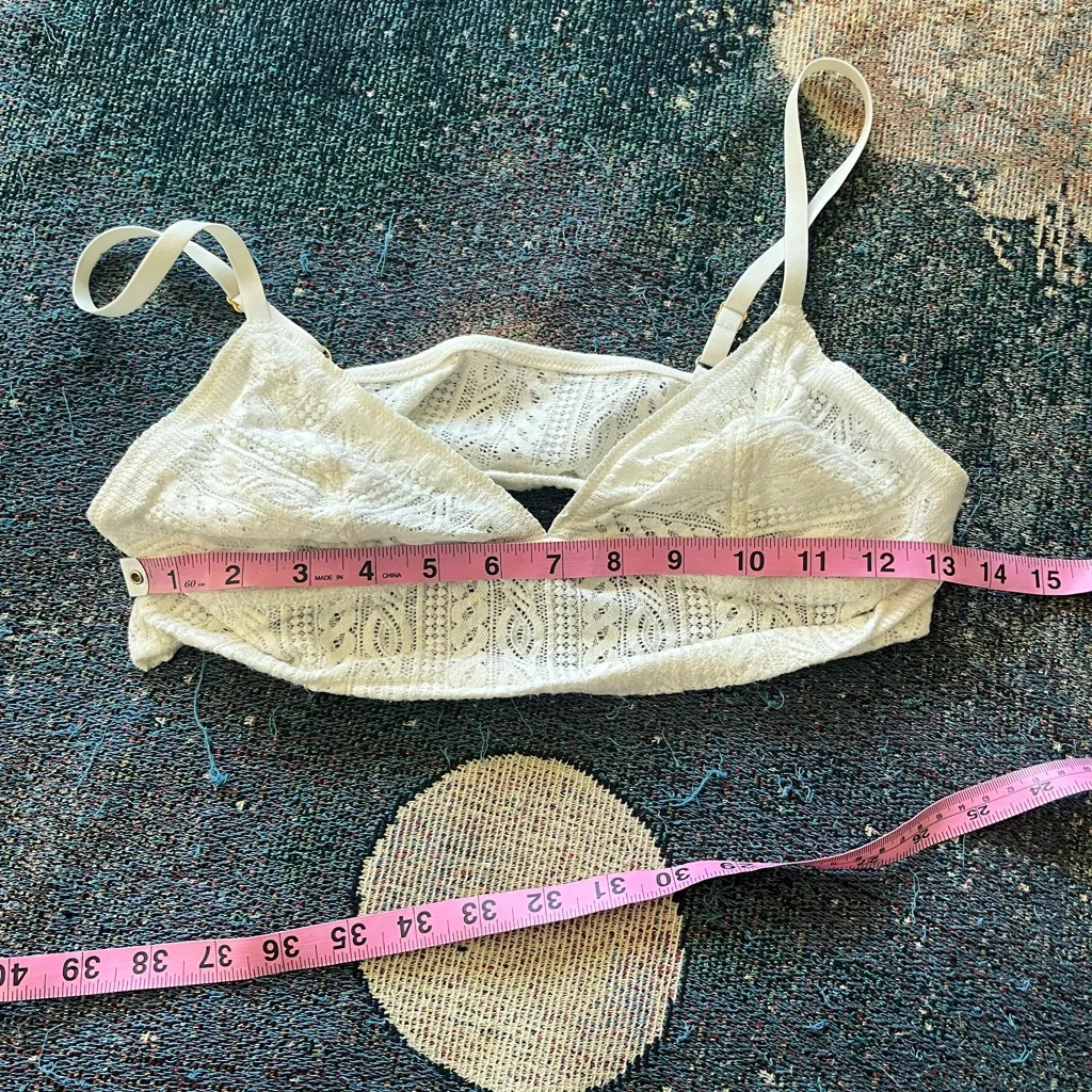 Aerie White Lace Bralette Wireless Women’s Large Soft Stretch Lined Crop Top Y2K - Image 12