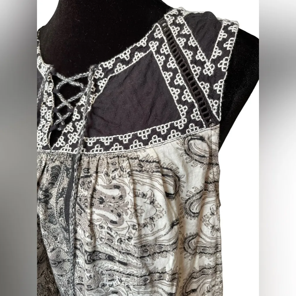 Lucky Brand Black White Hippie Boho Eclectic Embroidered Paisley Corset Tank Top - Image 2