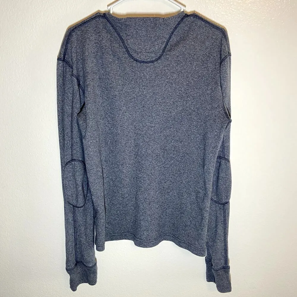 Superdry Henley Shirt 100% Cotton Embroidered Logo 1/2 Button Up Heather Blue L - Image 5