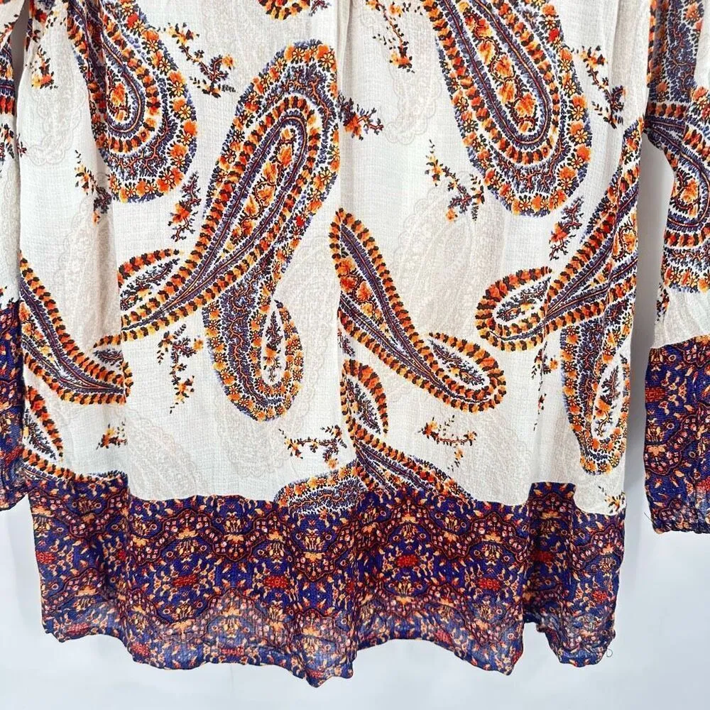 Lucky Brand Women's Paisley Print Long Sleeve Blouse Top Mixed Media Medium Boho - Image 5