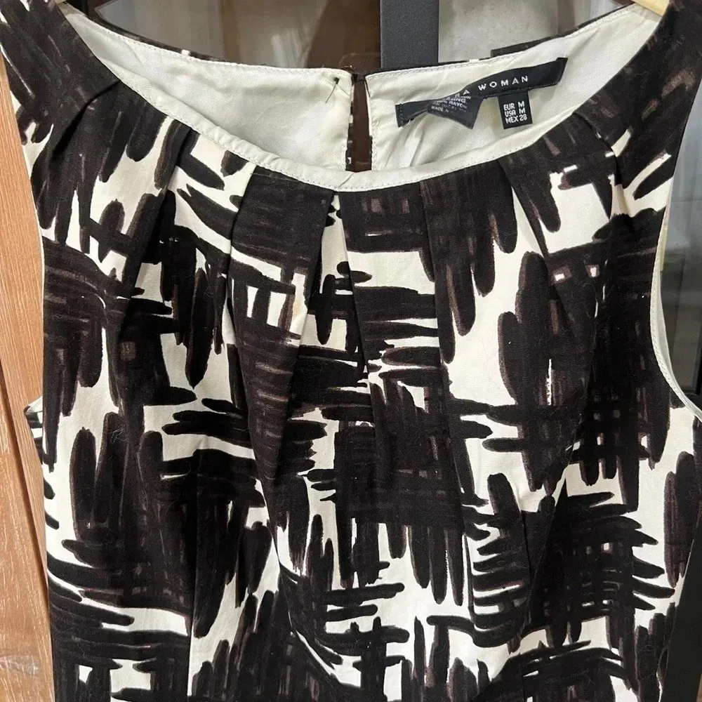 Zara sheath dress abstract print high neck sleeveless Business work cotton brown - Image 2