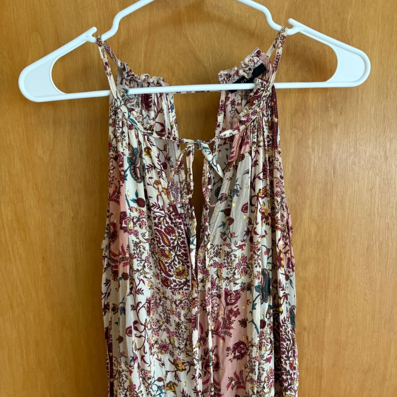 DREW XS Floral Maxi Dress Sleeveless Halter Tie‎ Back Bohemian Festival - Image 4