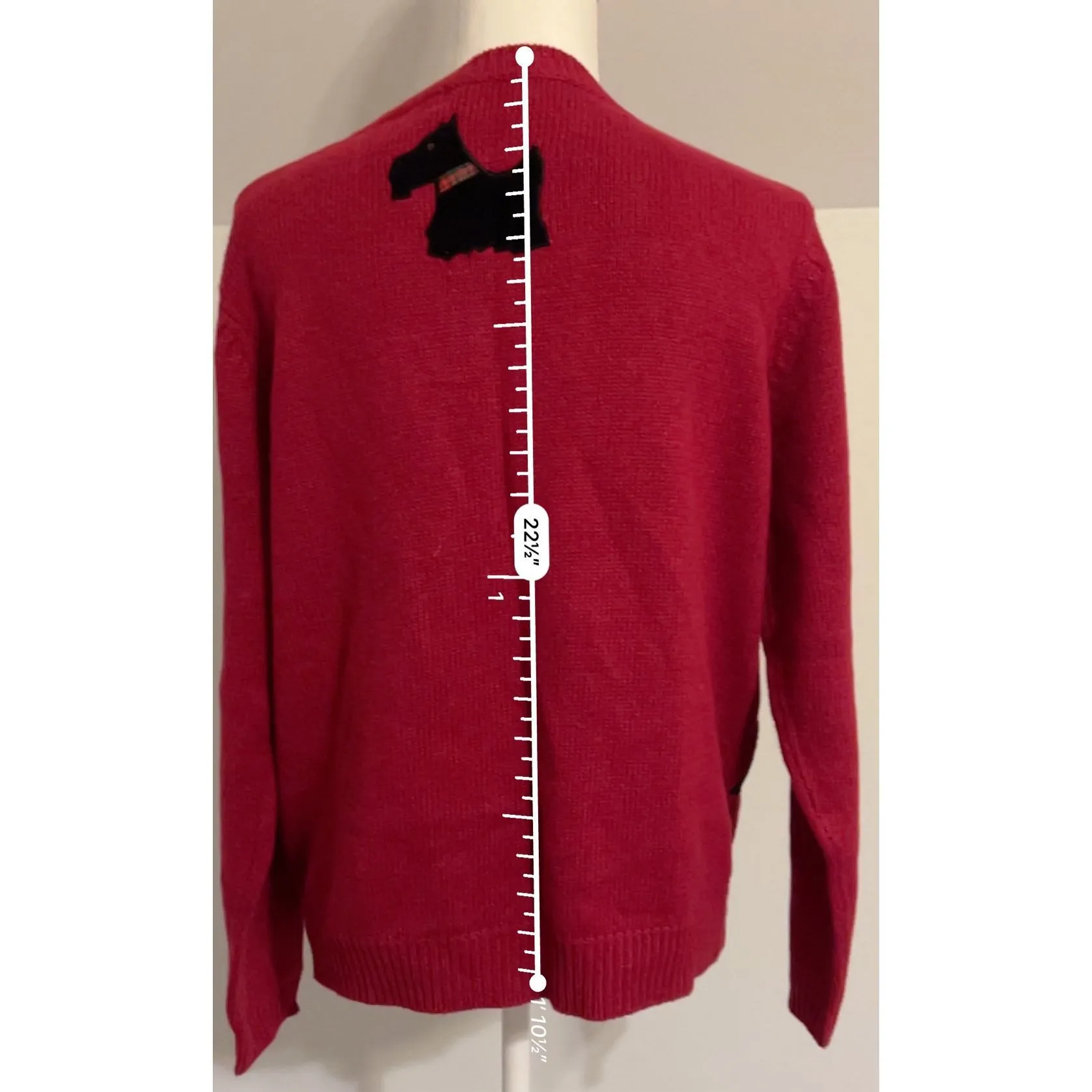 Vintage Red Cardigan Scotties Dogs Button Down M Size M - Image 8