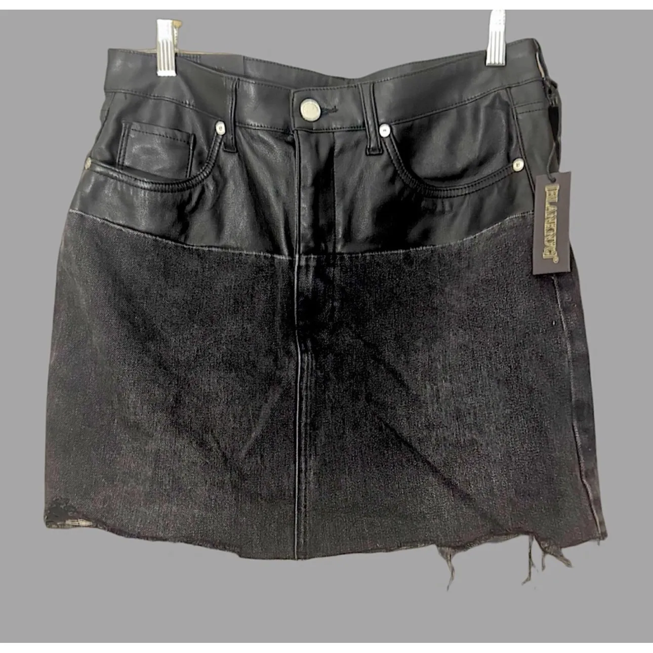 BLANKNYC Black Twist of Fate Vegan Leather Denim High Rise Mini Skirt Sz 30 NWT - Image 4