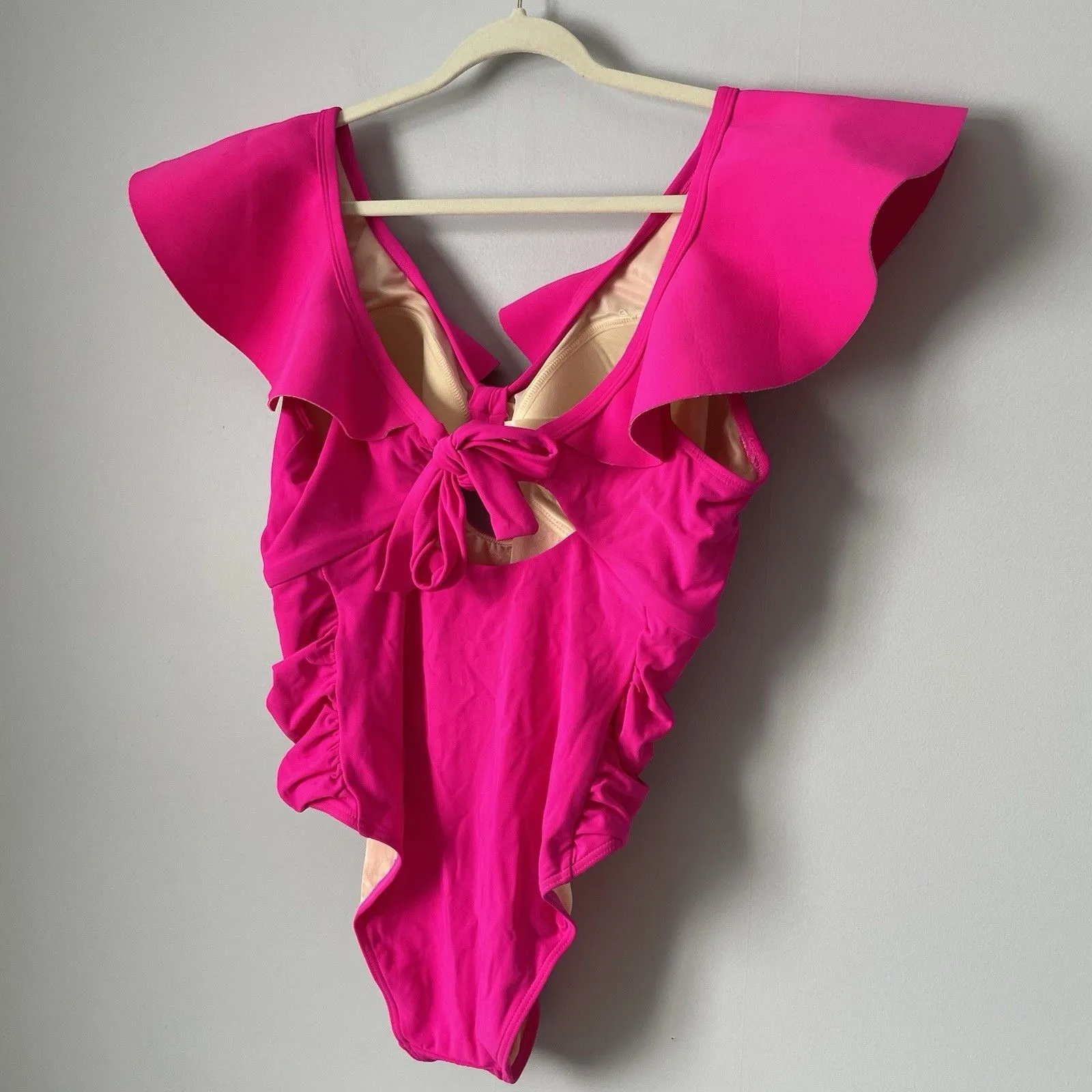 Eloquii Plunging V-Neck Ruffle One-Piece Swimsuit Magenta Pink Women's Size 20 - Image 4
