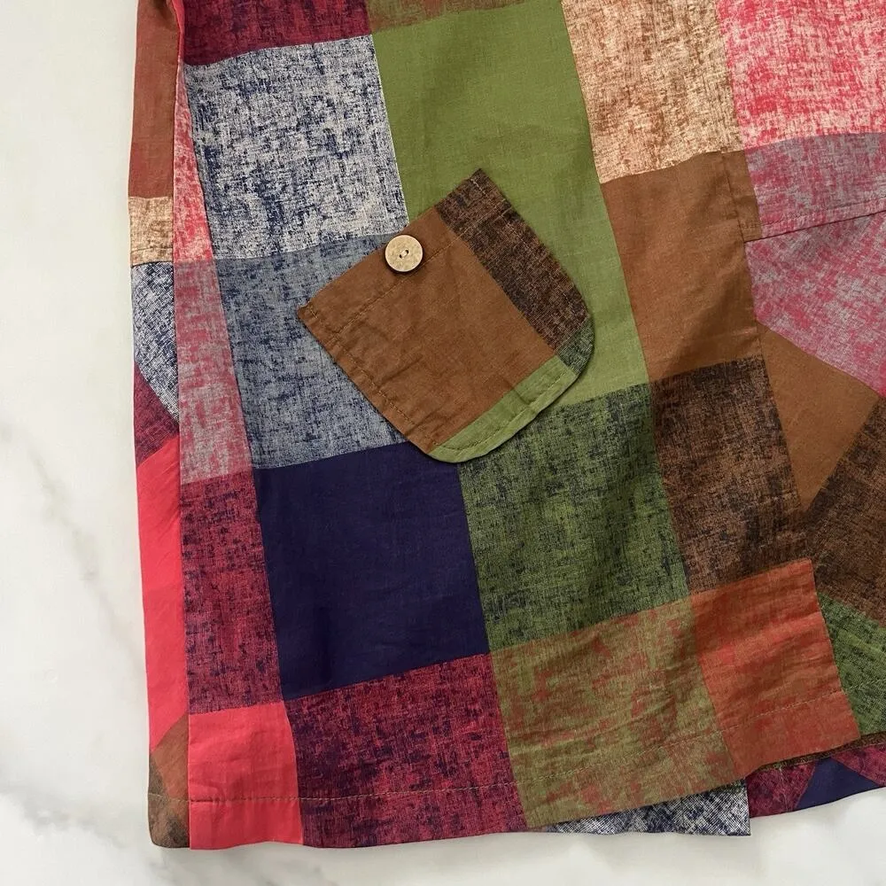 Terra SJ Apparel Patchwork Blouse Ruffle Collar Artsy Boho Chic Western Size S - Image 5