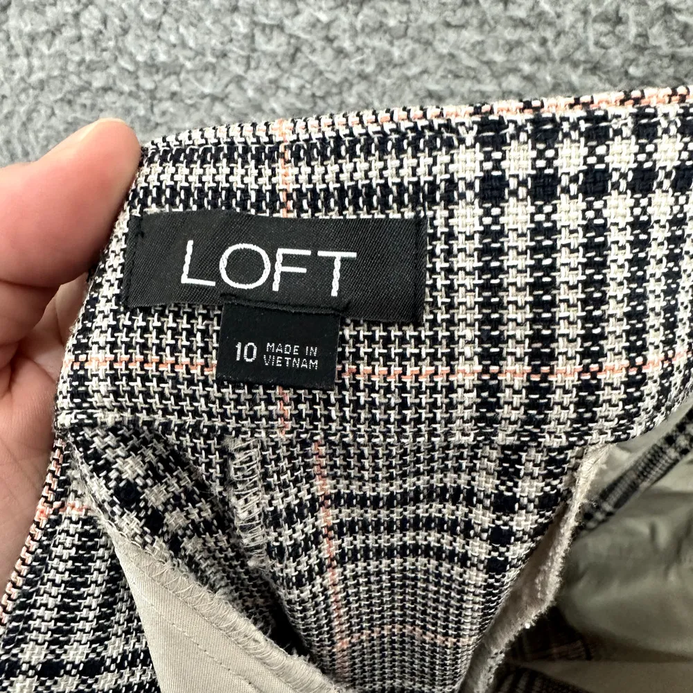 LOFT Wide Leg Pants Womens 10 Black Houndstooth Plaid Linen Blend‎ Preppy Career - Image 3