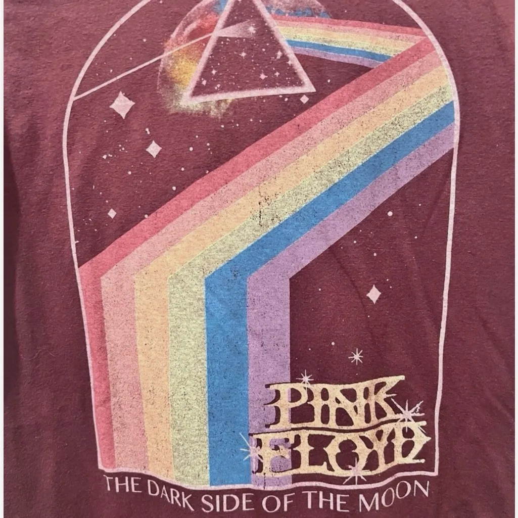 Pink Floyd Women’s T-Shirt Top Dark Side of the Moon Band Tee Maroon Size XS - Image 7