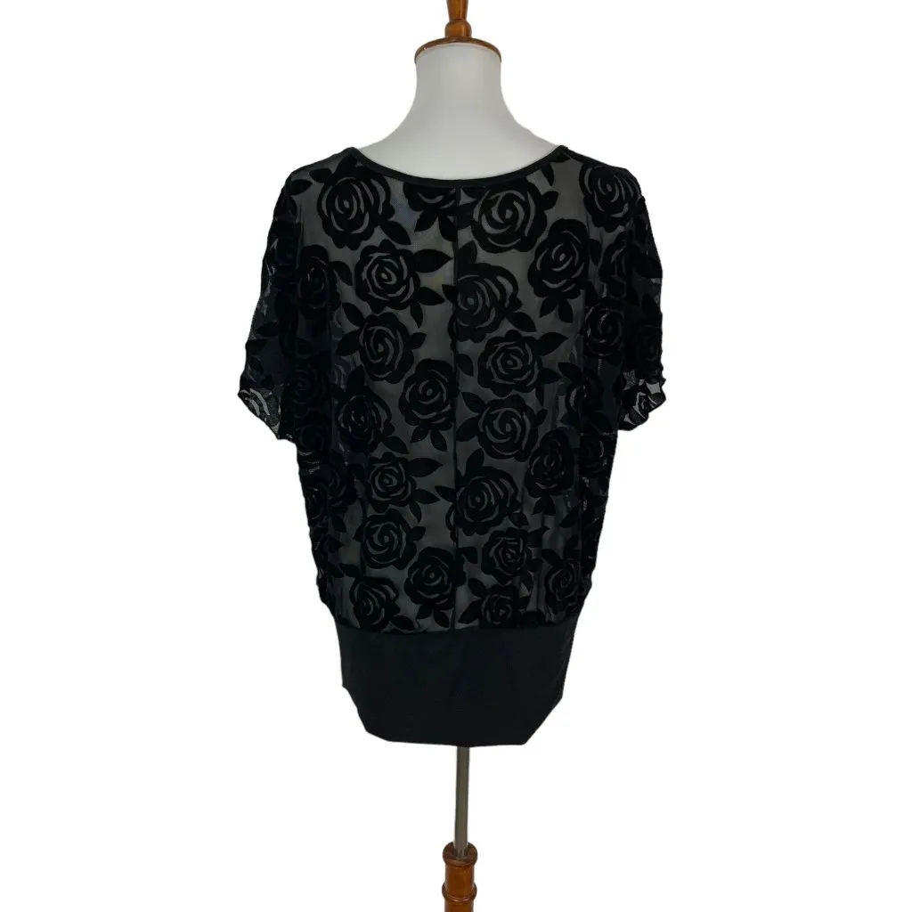 Suzy Shier Top Large Black Short Sleeve Sheer Blouse Night Out Clubwear Sexy - Image 4