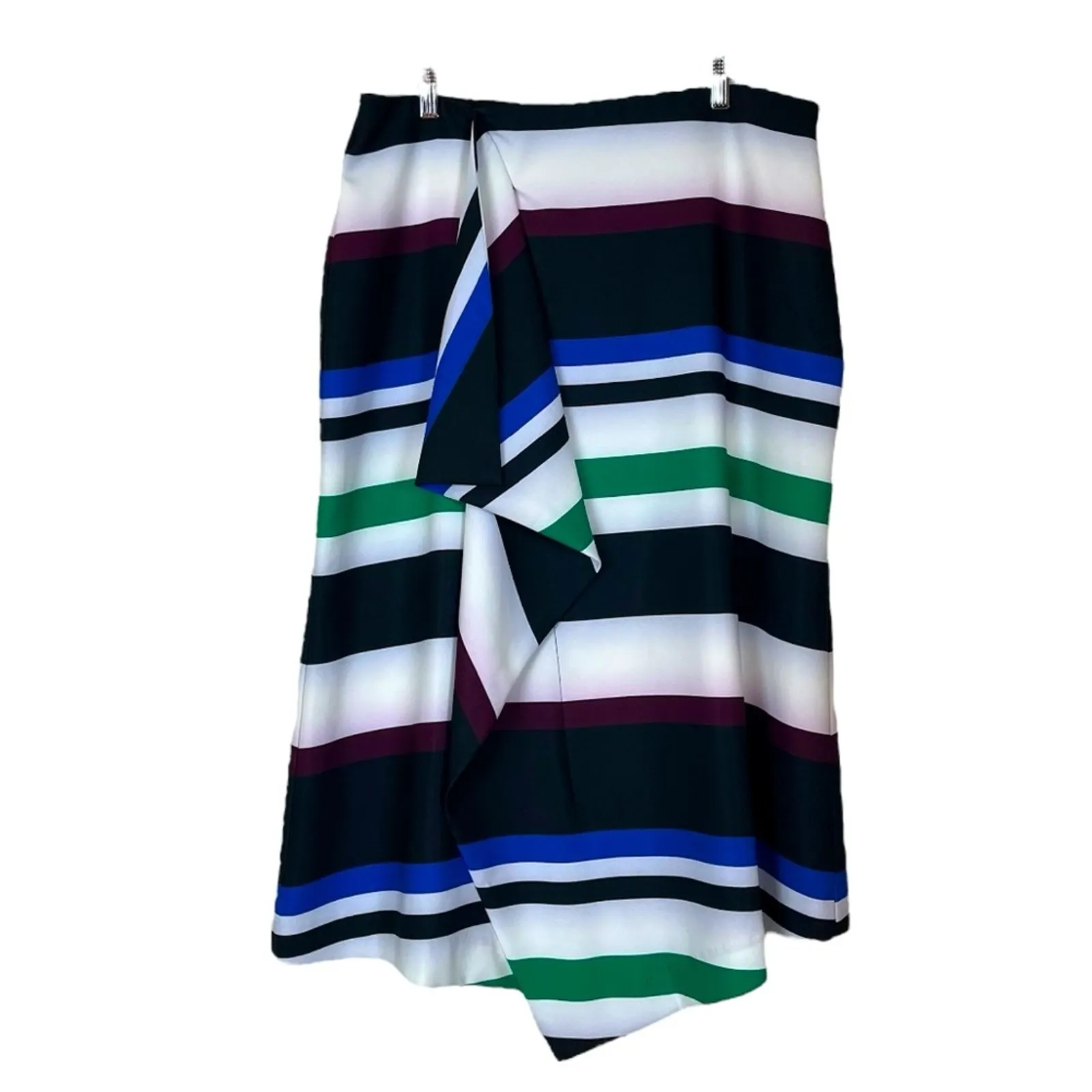 Lane Bryant Skirt Ruffle Front Pencil Scuba Pull On Black Stripe Women’s Size 16 - Image 2