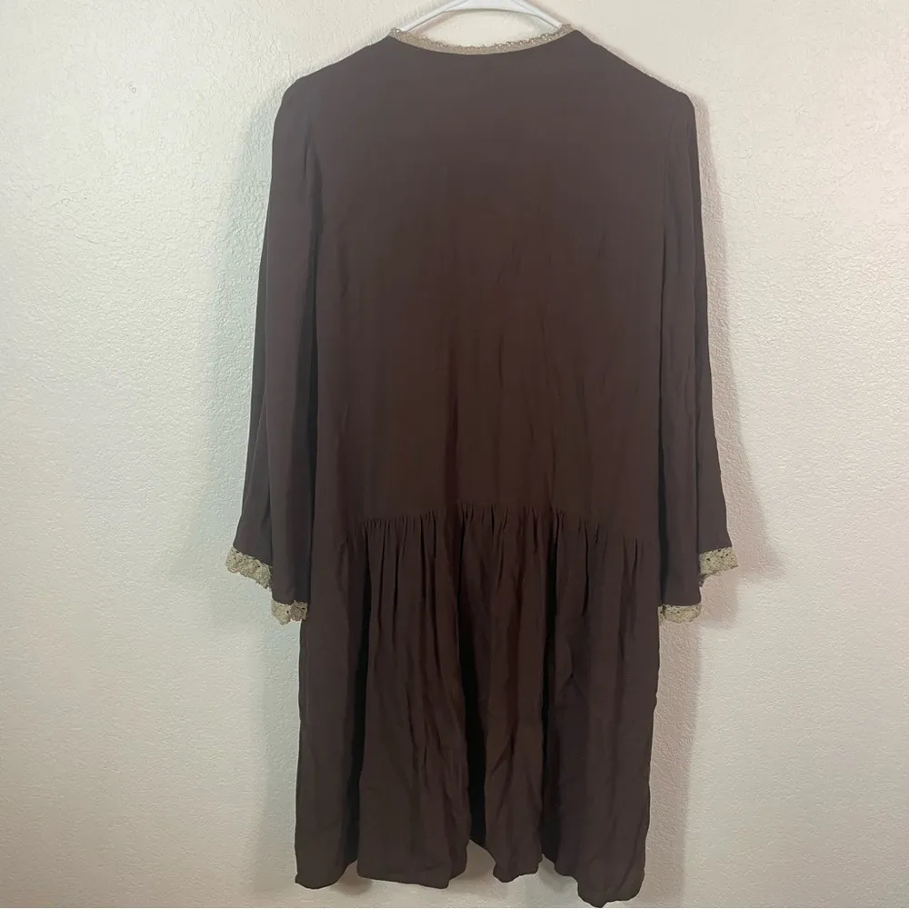 Uncle Frank Anthropologie Flowy Boho Floral Deep V Neck Long Sleeve Dress size S - Image 5