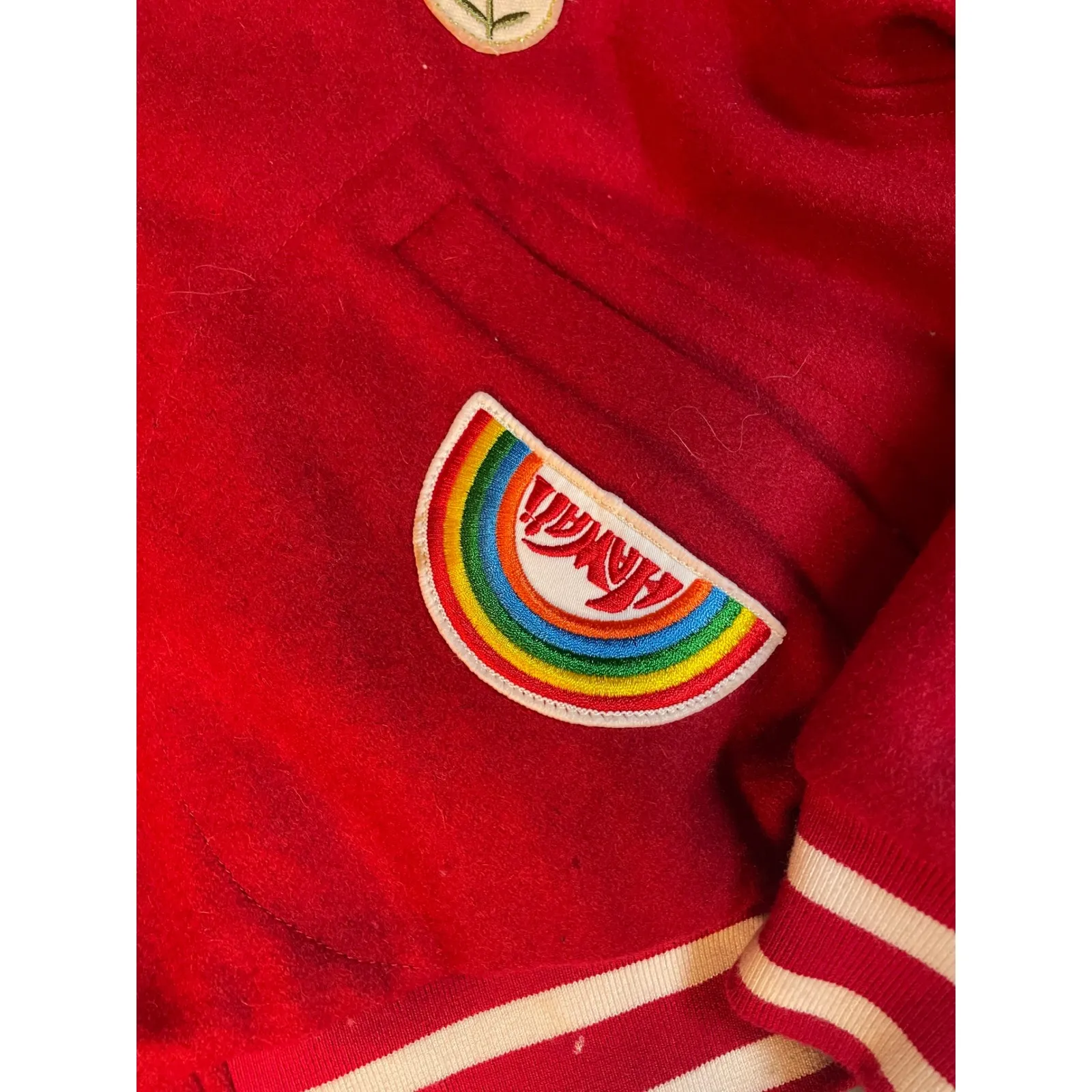 Wahine Red Wool Blend Varsity Bomber Jacket Aloha Hawaii Patch Lined M Size M - Image 6