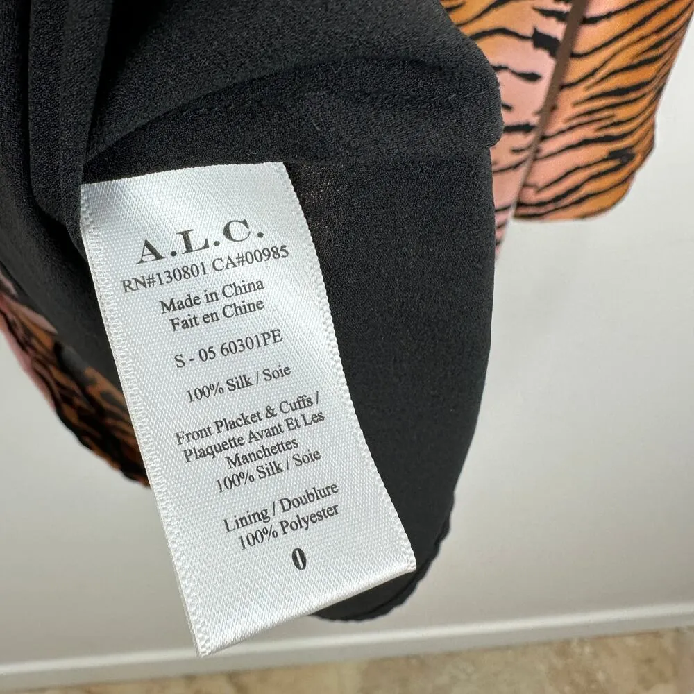 A.L.C. Brinkley Silk Mini Dress Animal Print V Neck A Line Long Sleeve Boho US 0 - Image 10