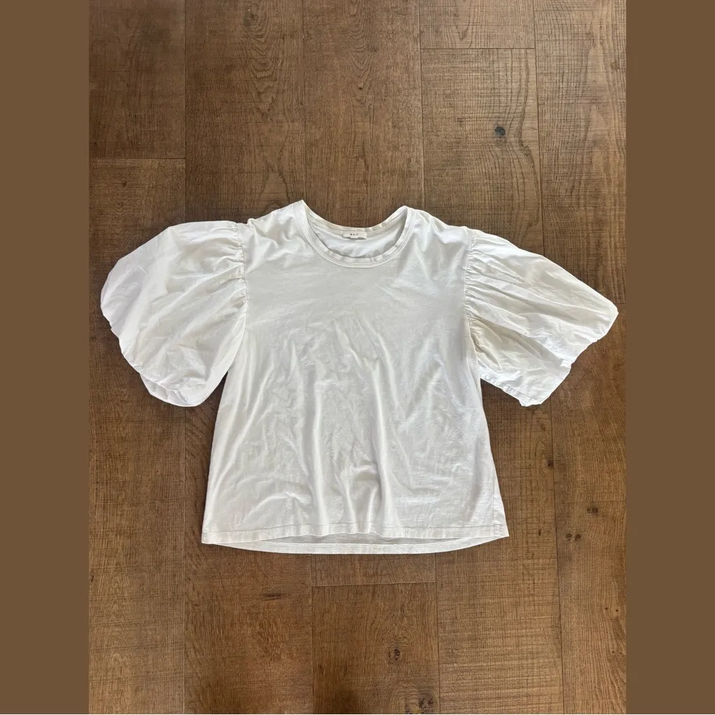 a.l.c. cassandra white puff sleeve elevated basic tee shirt - Image 2