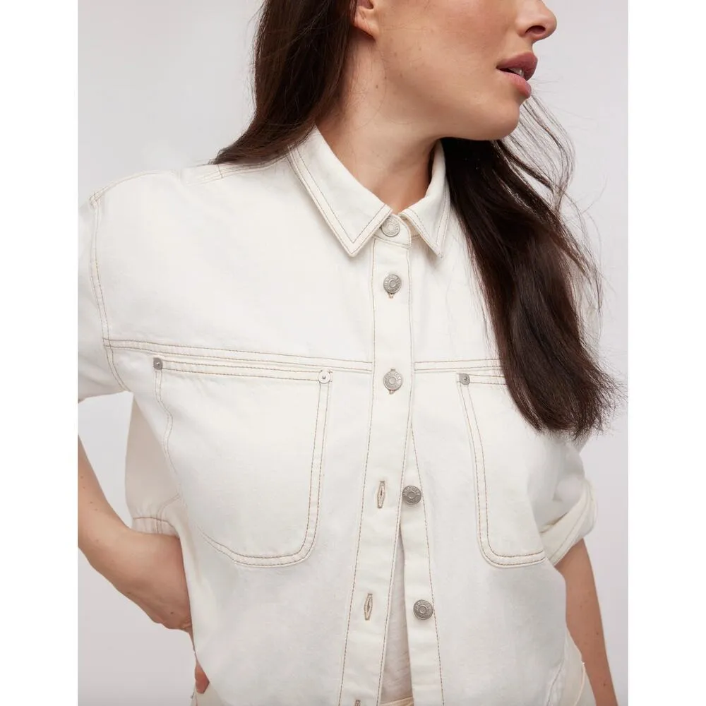 Madewell Denim Long Sleeve Crop Shirt White Casual Relaxed Minimalist XXS NWT - Image 2