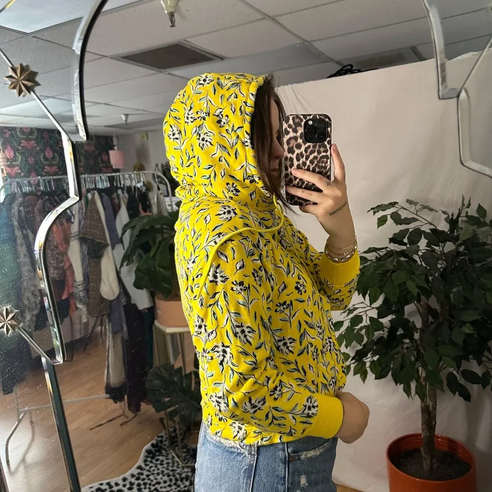 Alice + Olivia Quinlan Floral 1/4 Zip Pullover Cropped Hoodie Yellow Size Small - Image 6