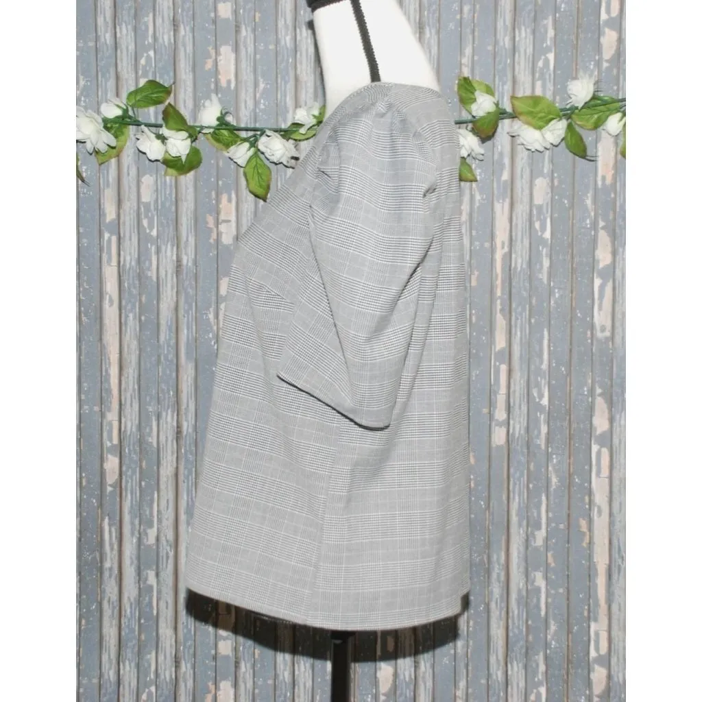 14th & Union Blouse Top Size M Houndstooth Plaid Puff Half Sleeve Dark Academia - Image 5