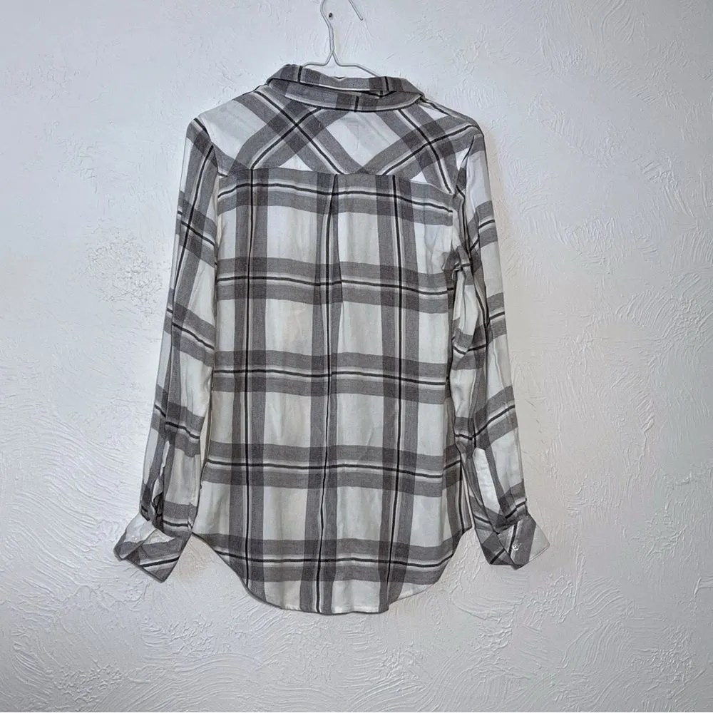 Rails Button Down Plaid Hunter Shirt Size XS Black White - Image 3