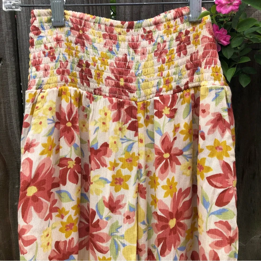 NEW billabong smooth sailing smocked high waist floral print pants S - Image 5