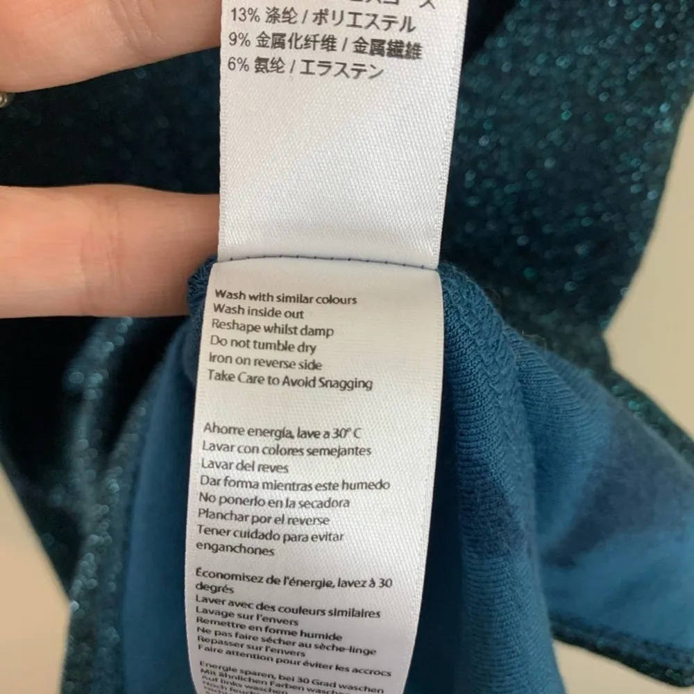 Topshop Glitter High Neck Cropped Teal Top - Image 6