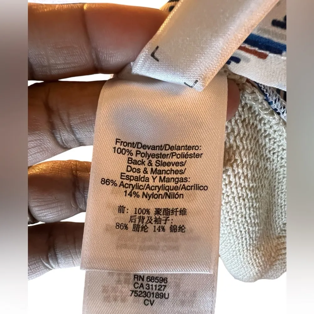 DKNY Women’s Mixed Media Top - Size Medium - Beige with Chevron Design - Image 4