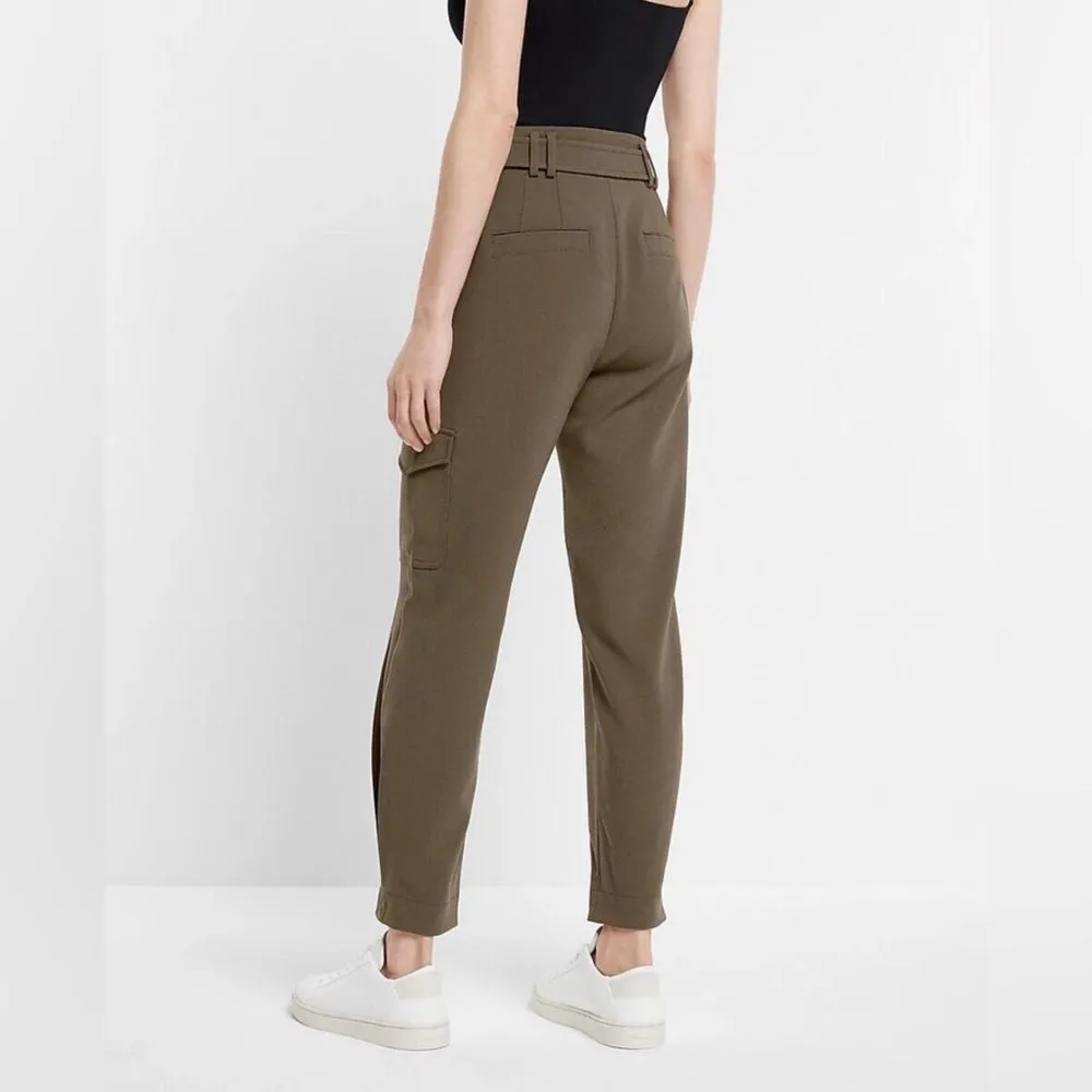NEW EXPRESS Super High-waisted Belted Cargo Ankle Pant In Olive Green Size 10 - Image 4