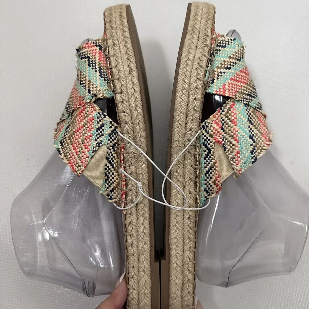 Universal Thread Sandals Sonya Coral Woven Slide Beachy Straw Vacation Boho 9.5 - Image 5