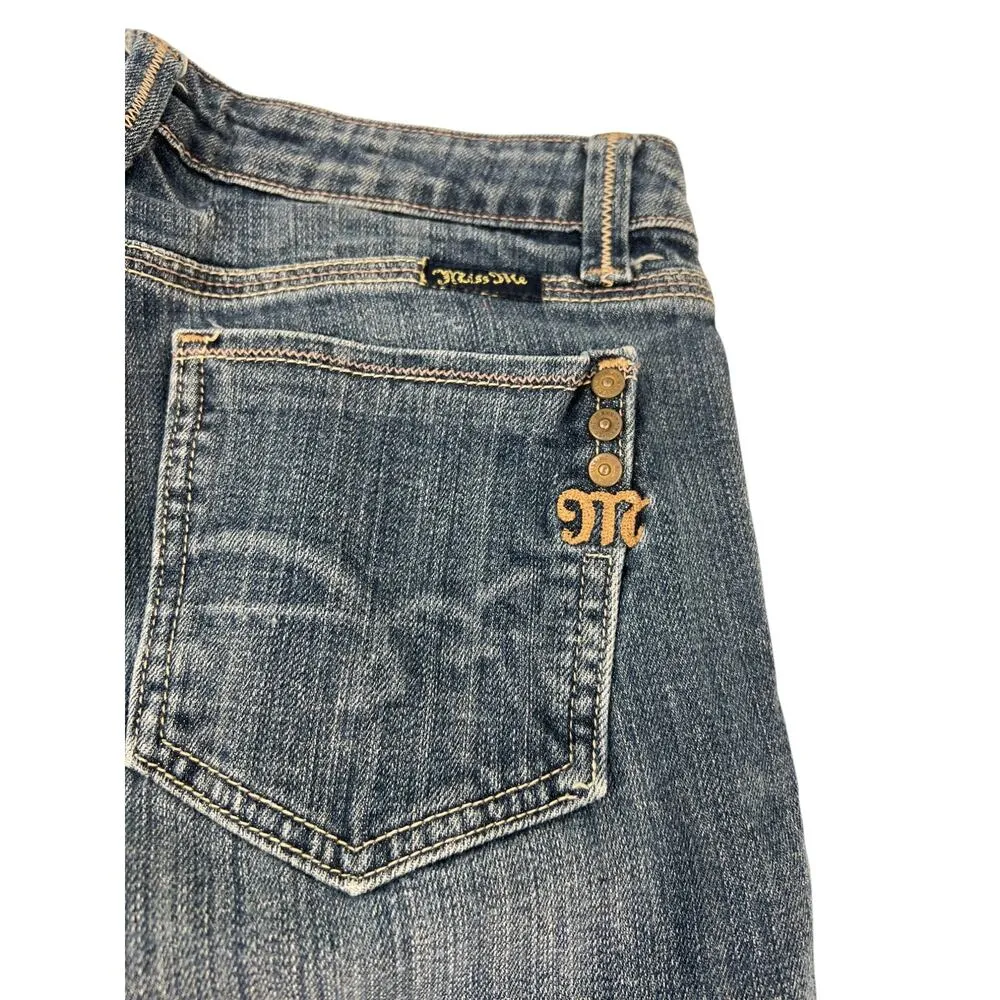 Miss Me 27 Flare Raw Edge Low Rise Denim Jean Embossed Back Pockets 30" Inseam - Image 3