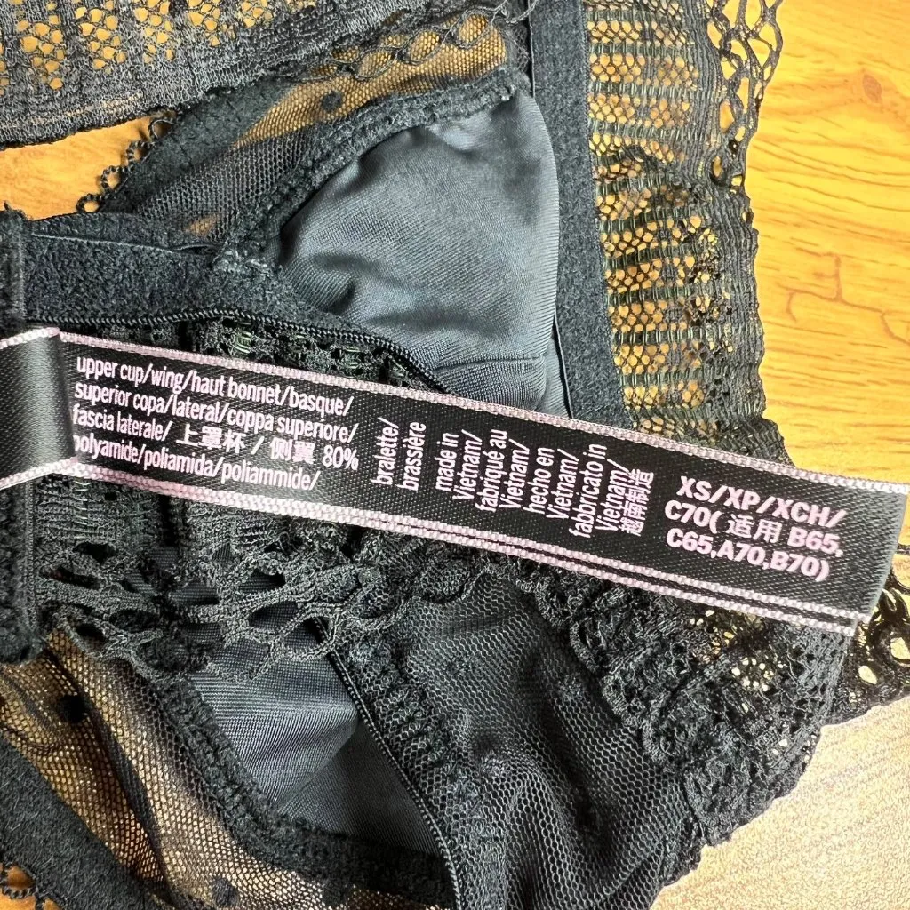Victoria's Secret Lace Bralette Size XS Black Mesh‎ Detail Adjustable - Image 6
