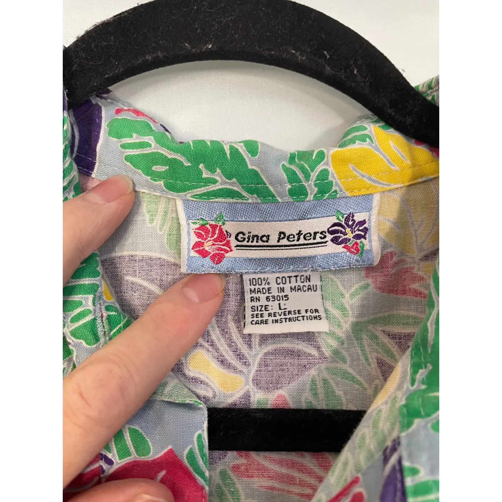 Gina Peters Hawaiian Hibiscus Floral Print Button Up Shirt Top Women Size M Gray Size M - Image 6