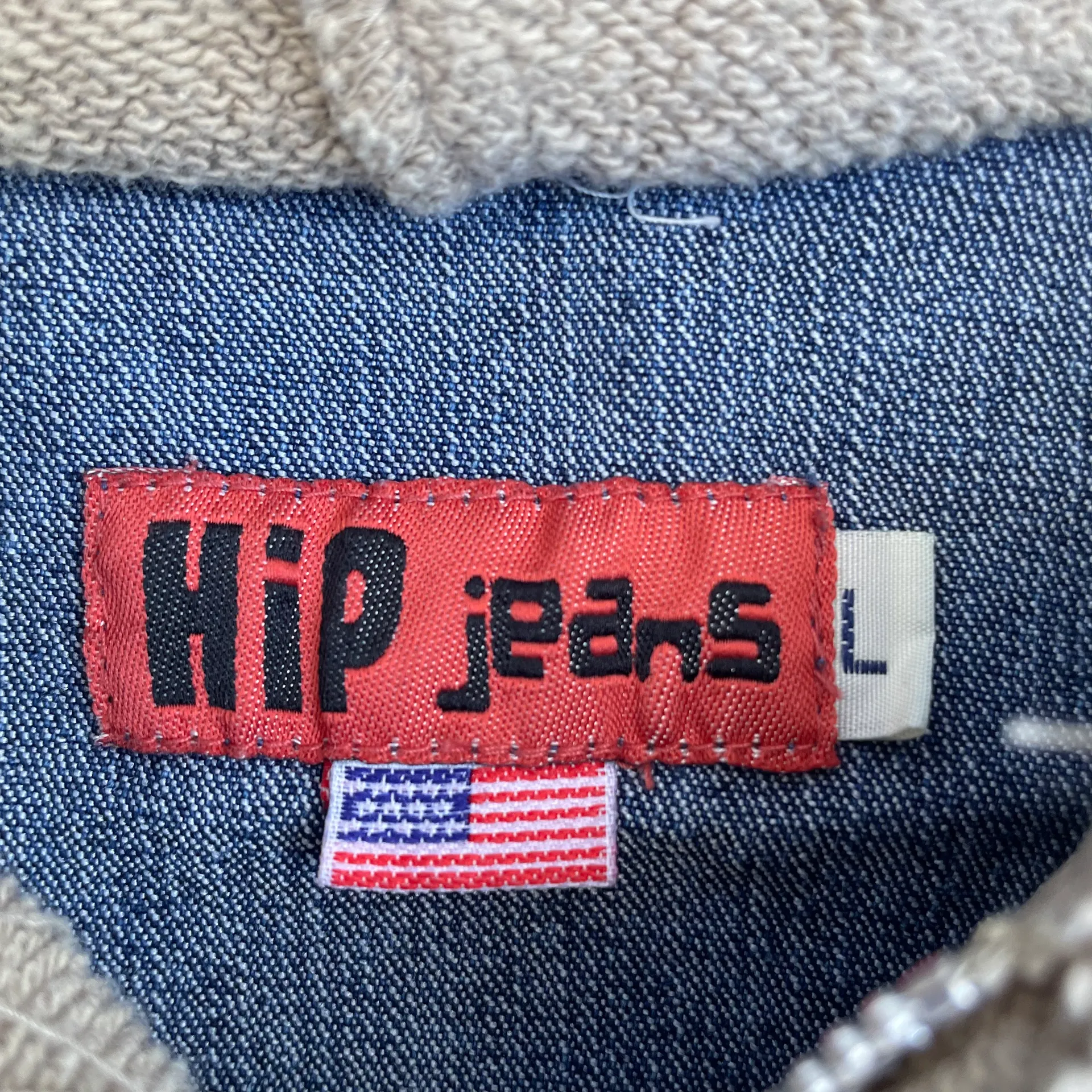 Vintage Blue Denim Jean Embroidered Cropped Hoodie Sweater Jacket Size L - Image 9