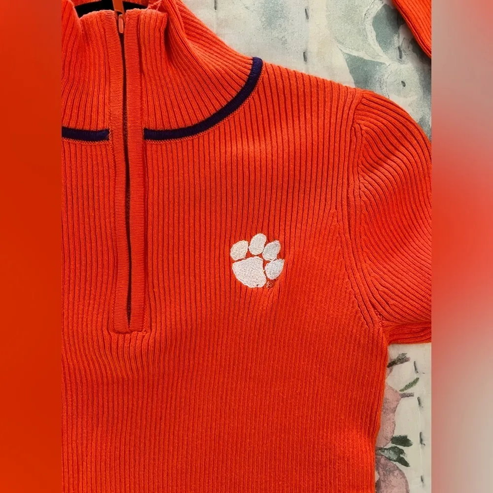 EMERSON STREET S Ribbed Embroidered CLEMSON TIGERS Tailgate Sweater Pullover Orange - Image 8