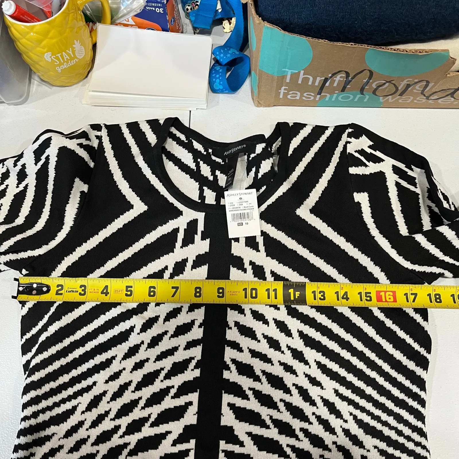 New Ashley Stewart Mirror Black White Knit Midi Bodycon Dress Womens 10W - Image 5