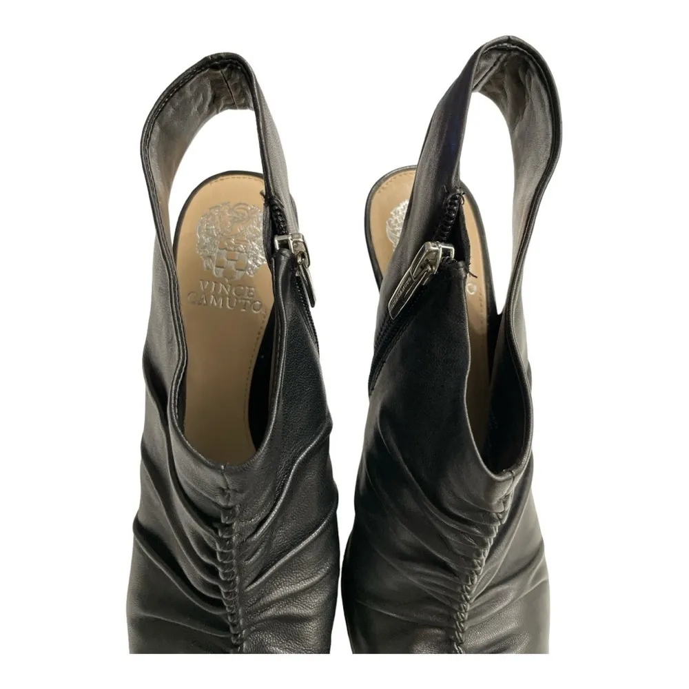 Vince Camuto Jenett Leather
Rouched Front Slingback
Heeled Booties Black 9 1/2M - Image 10