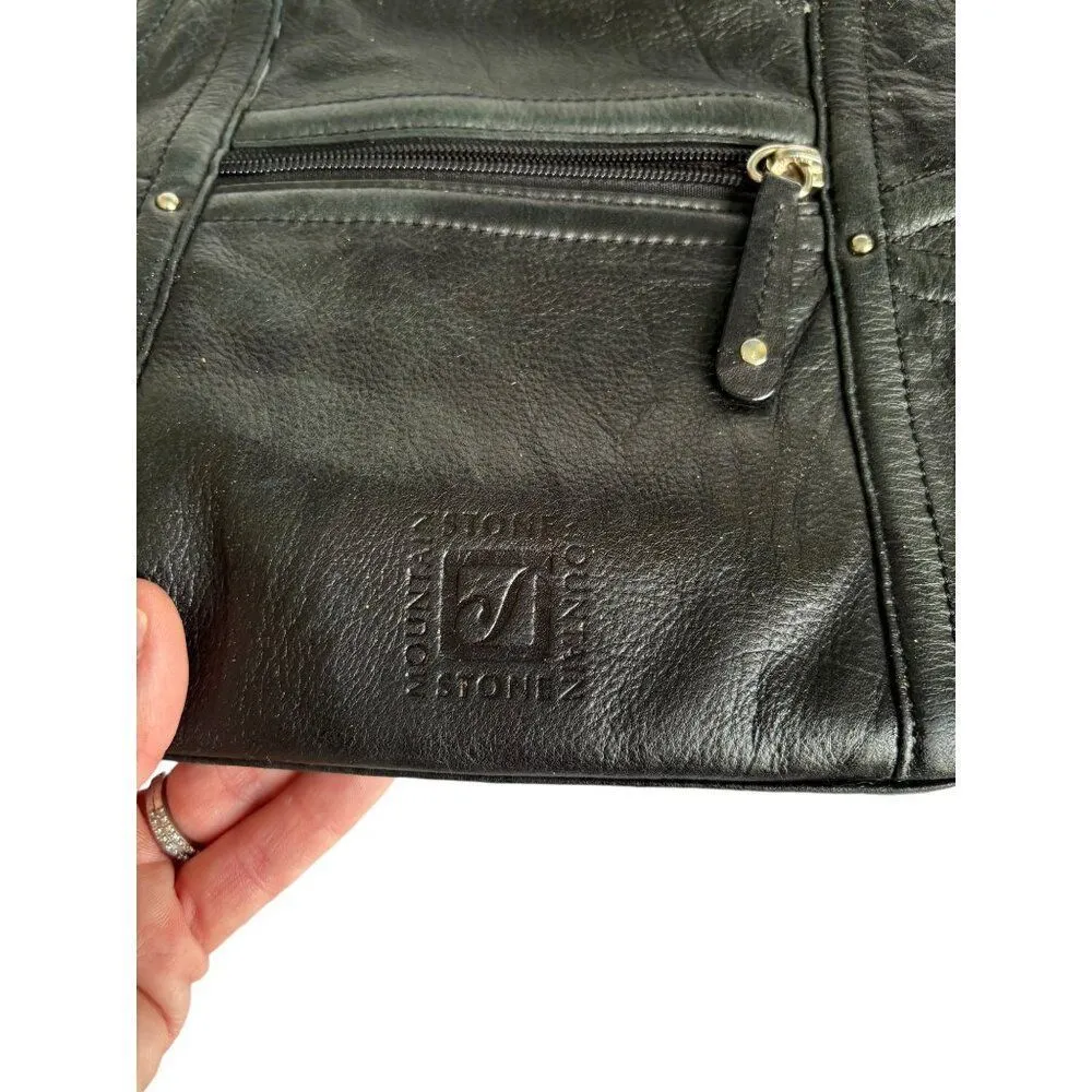 Stone Mountain Black Leather Crossbody Bag With Pink Lining & Multiple Pockets - Image 6
