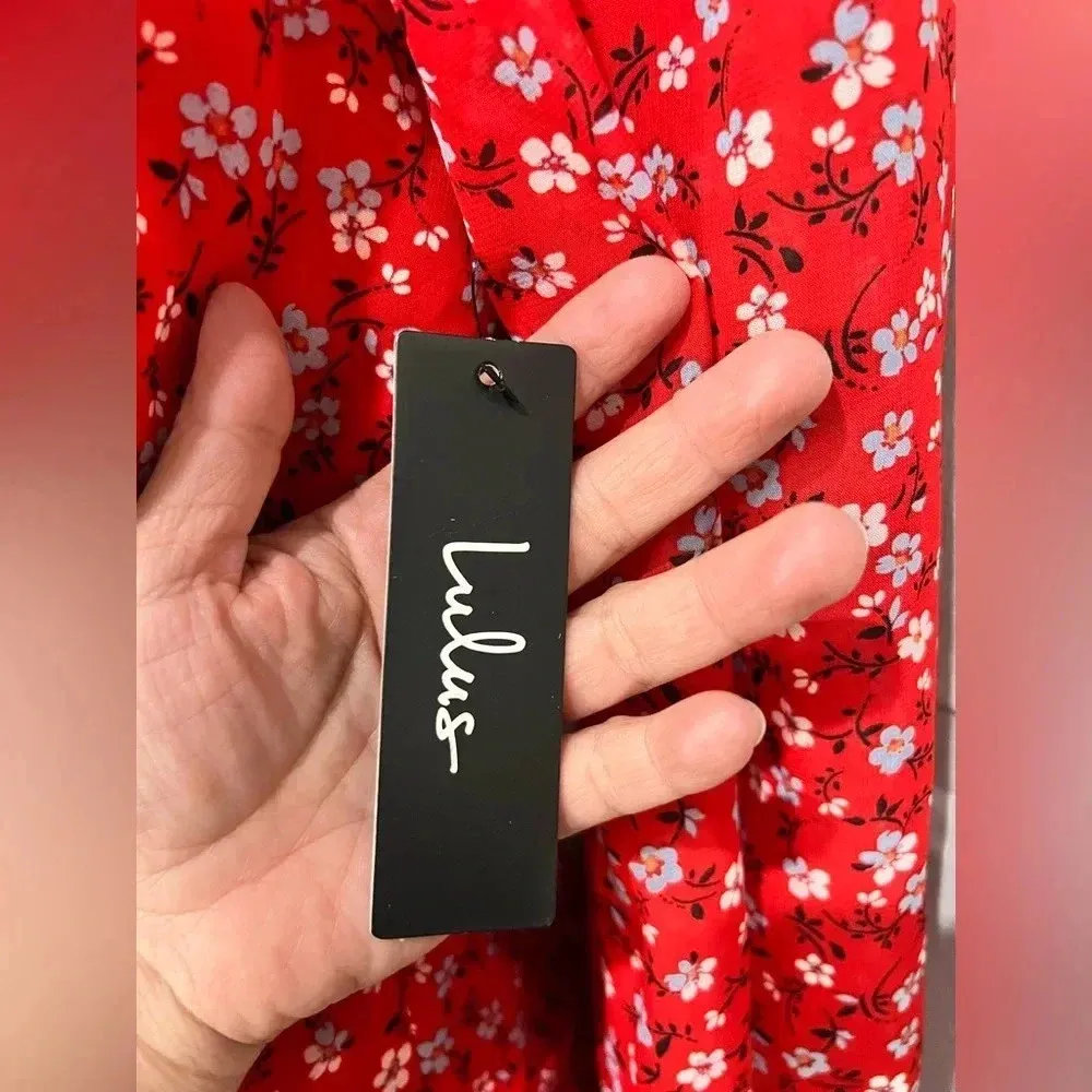 Lulu’s dress size S 👈🏻Dianella Red Floral Print Long Sleeve Dress nwt - Image 11