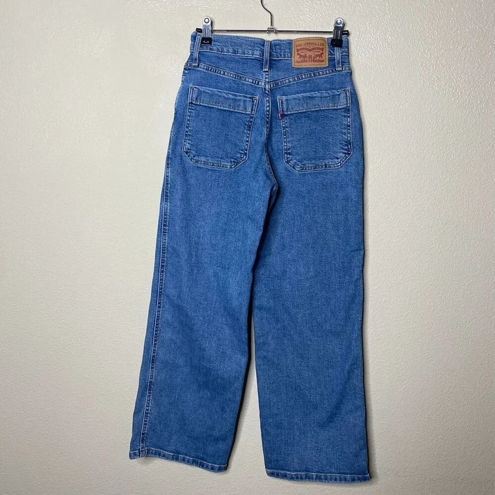 Levi's Mile High Cropped Wide Leg High Rise Denim Jeans Button Fly Size 24 - Image 4