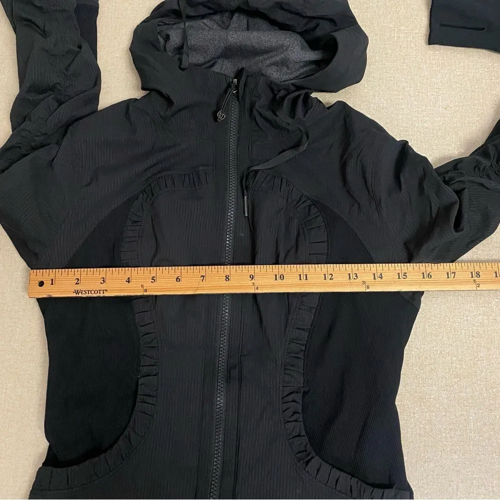 Lululemon Athletica Women’s 4 Full Zip Black Hoodie Jacket Ruched Lined - Image 10