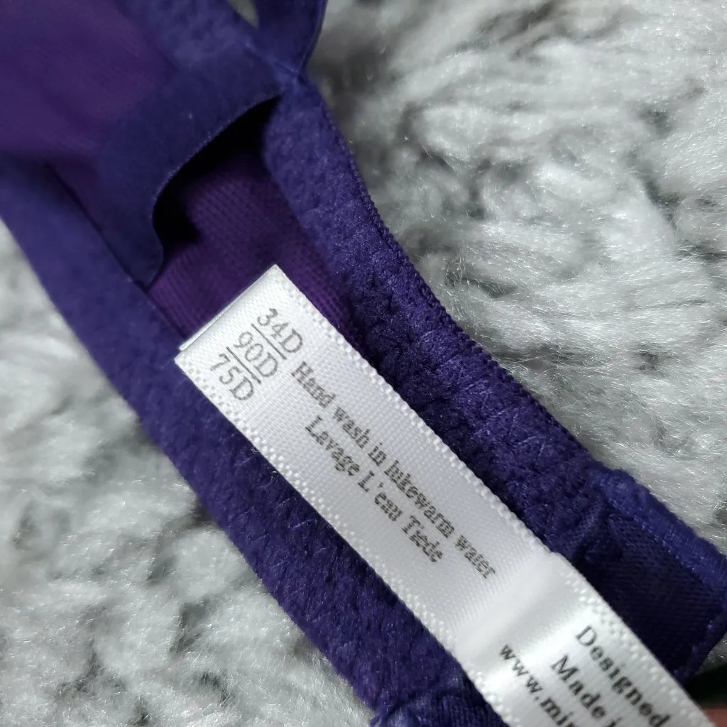 READ Mimi Holliday Unlined Underwire Lace Bra Purple Size 34D Silk Blend - Image 6