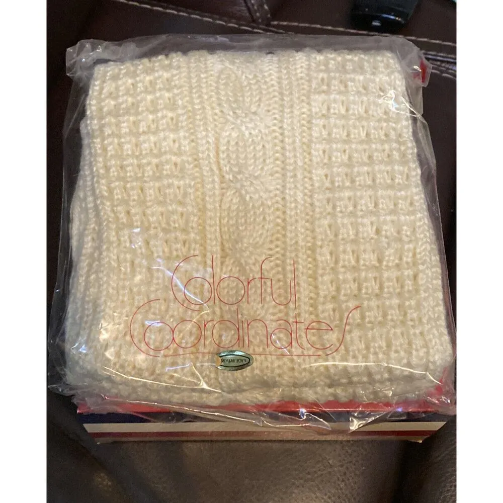 Avon Fringed Scarf Off White VTG 1983 Colorful Coordinates NEW Grannycore Cabin - Image 2