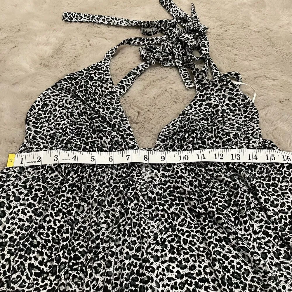 Rebecca Taylor Snow Leopard Halter Maxi Dress Goddess Boho Animal Print Party M - Image 7