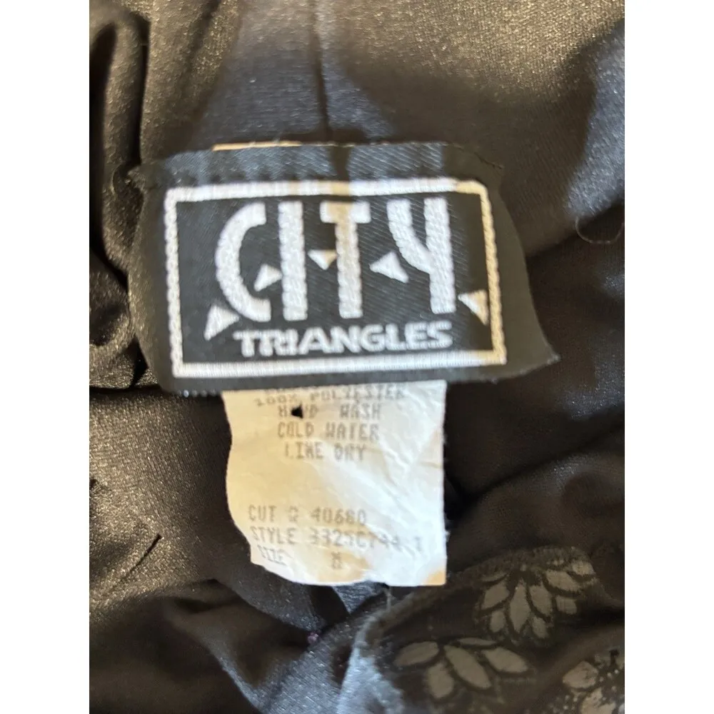 CITY TRIANGLE Vntg Y2K Black Silver Glitter Stretch Sleeveless Flare Dress M/2 - Image 5