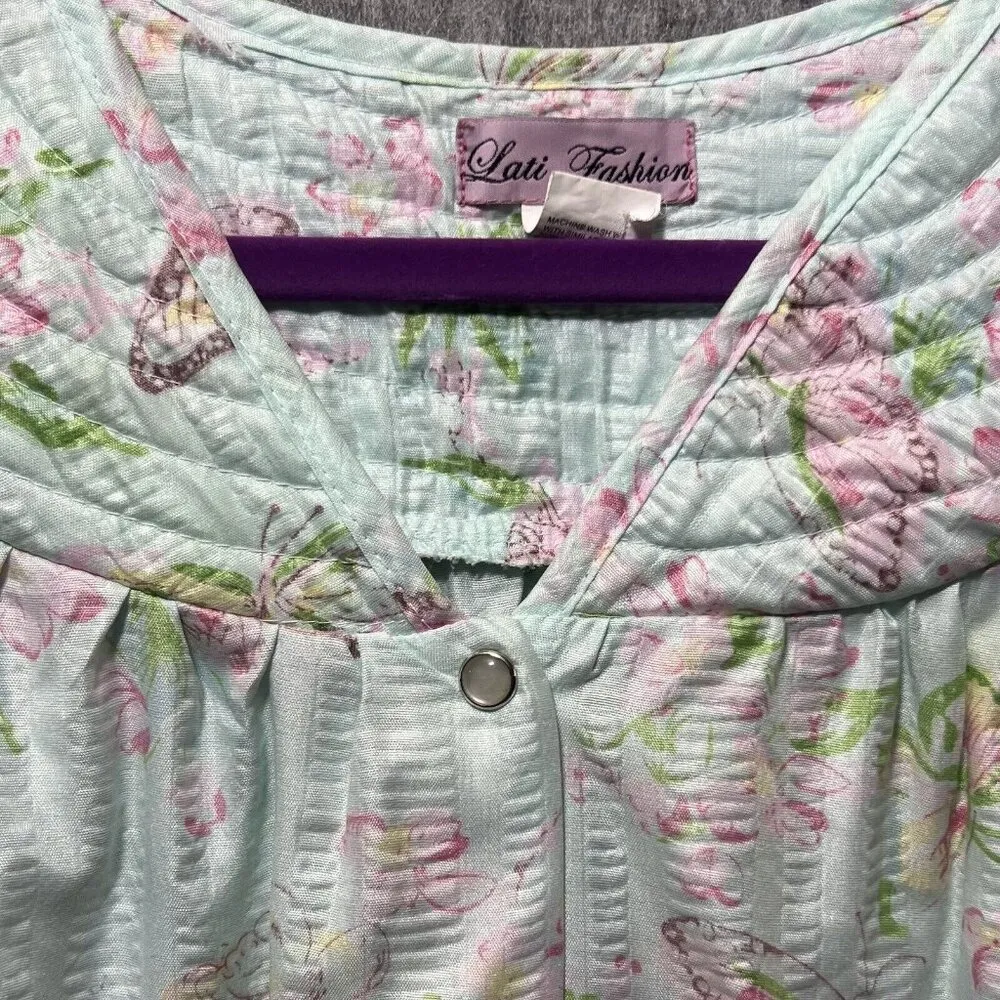 Lati Fashion Sleepwear Nightgown L House Coat Robe Button Up Short Sleeve Pastel Size L - Image 6