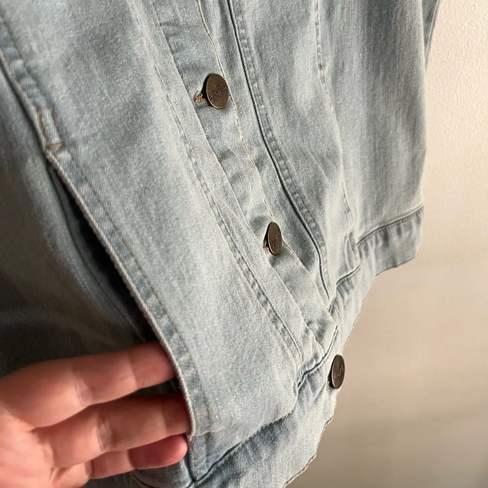 Vintage Bend Over Light Wash Denim Vest Sleeveless Button Front Grunge Blue Size M - Image 7